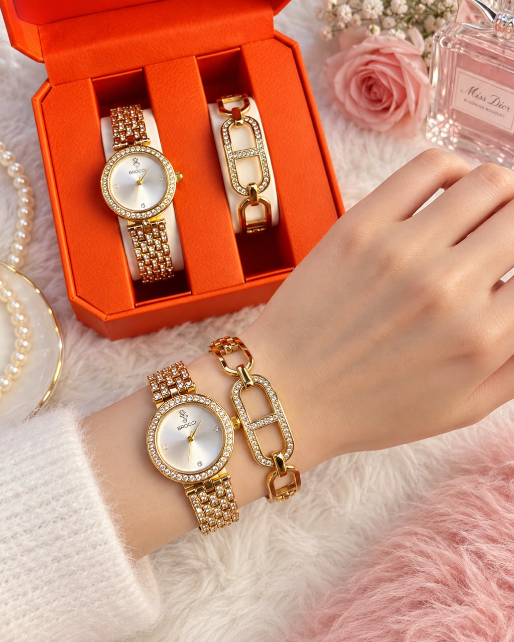 Montre +braclet+boite (inoxydable)-orange