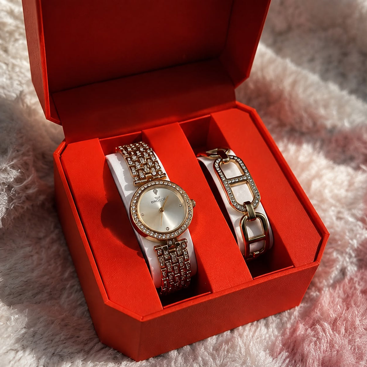Montre +braclet+boite (inoxydable)-orange