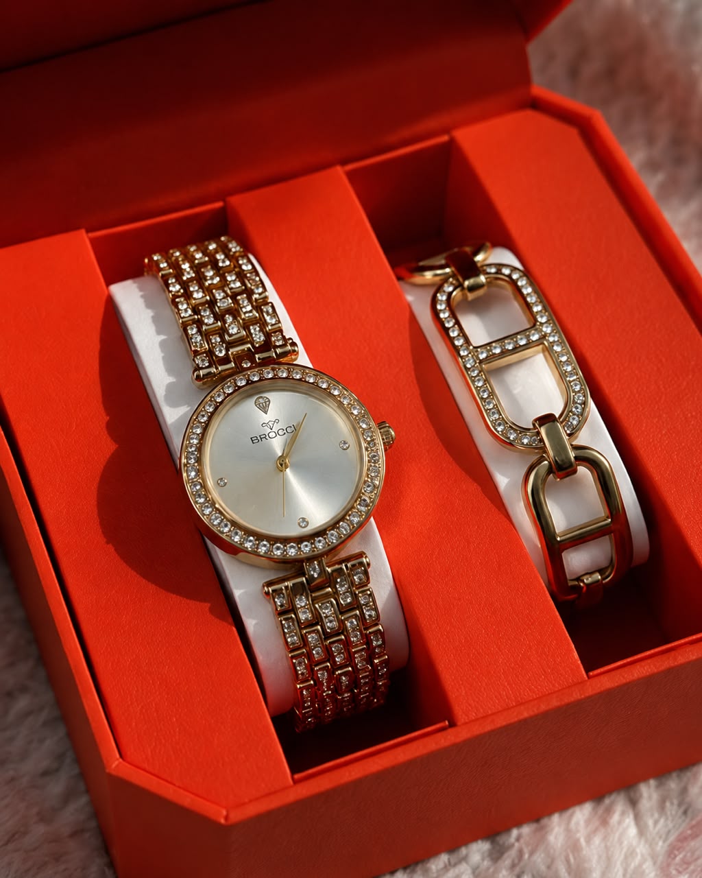 Montre +braclet+boite (inoxydable)-orange